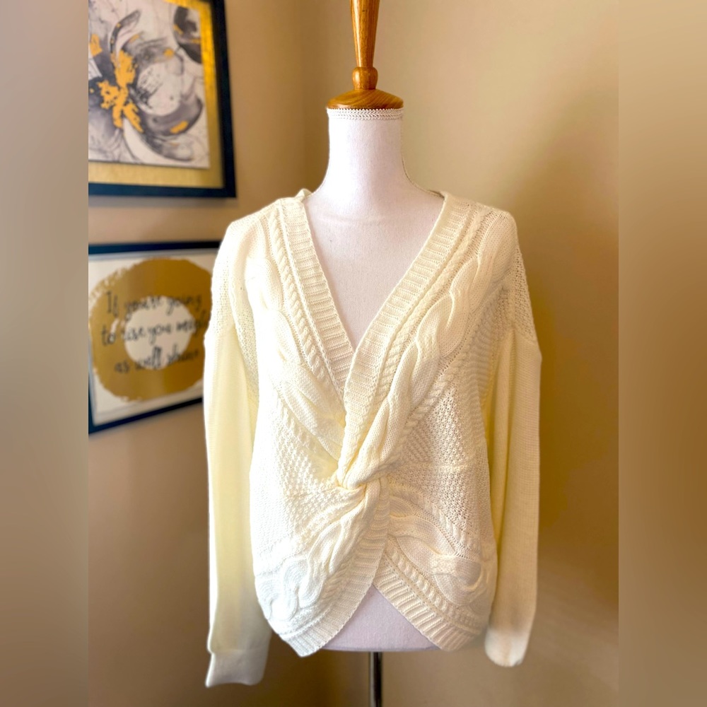Cream Sweater twisted front